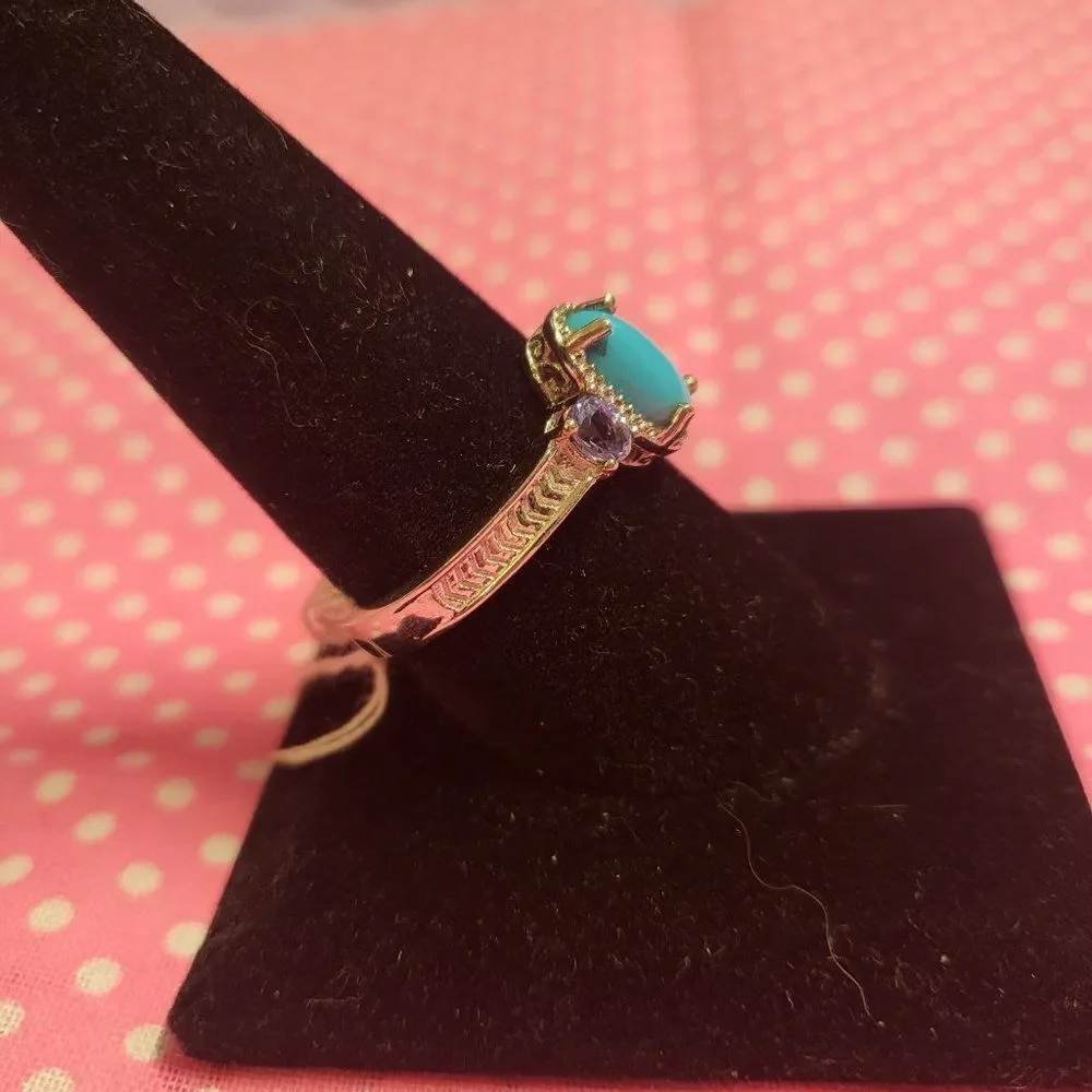 Sleeping Beauty Turquoise and Tanzanite Platinum Over Sterling Silver Ring